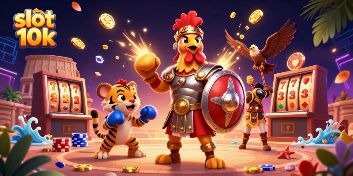 Win big with slot 10k as the rooster warrior faces off in a dynamic casino showdown.