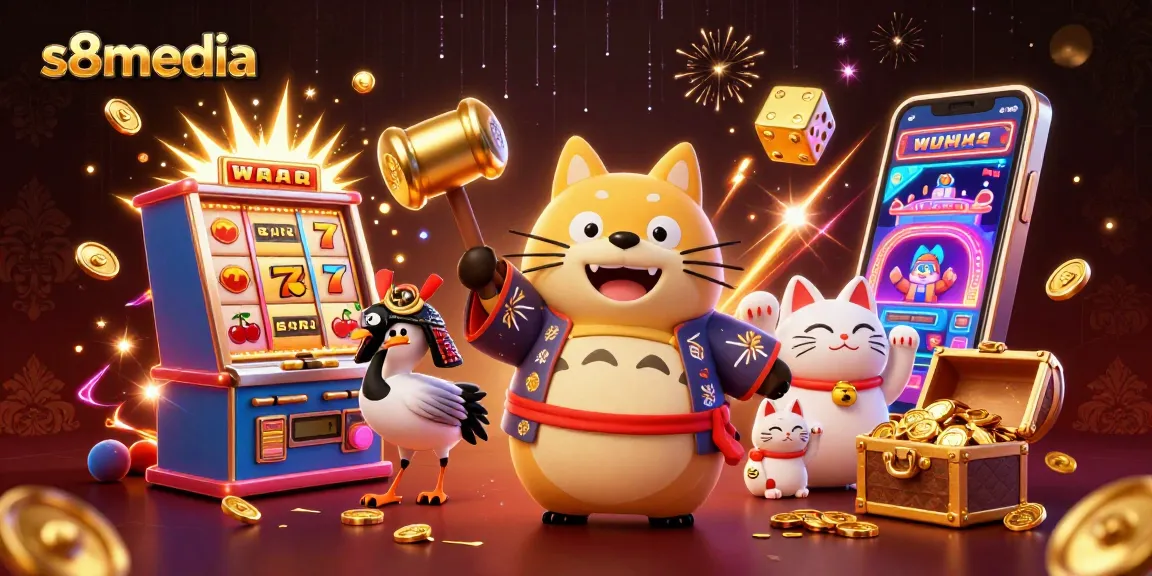 S8media showcases an exciting jackpot scene with cheerful characters in a vibrant casino setting.