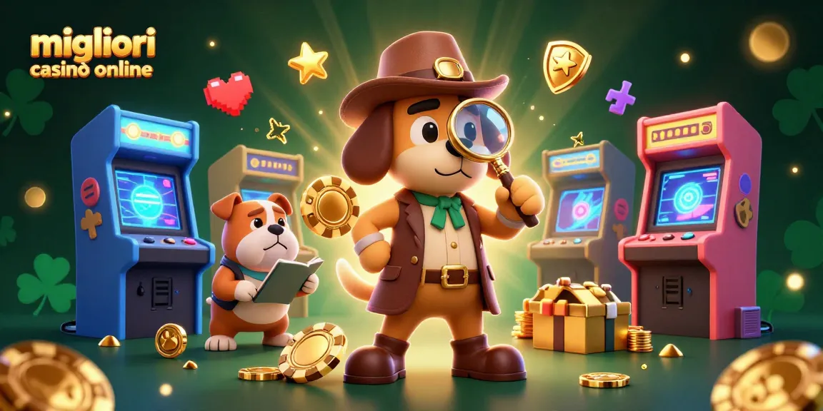 I migliori casinò online esplorati da un detective in un'illustrazione vibrante e ricca di gioco d'azzardo.