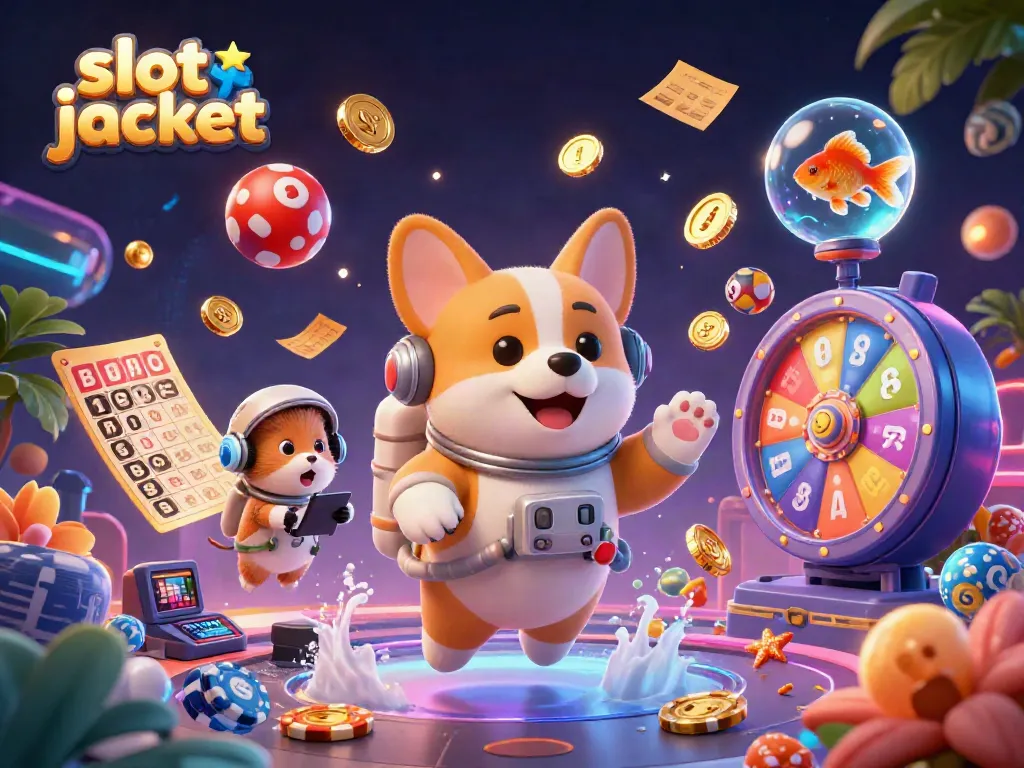 Win big with the slot jackpot in a vibrant cosmic casino scene featuring exciting characters.