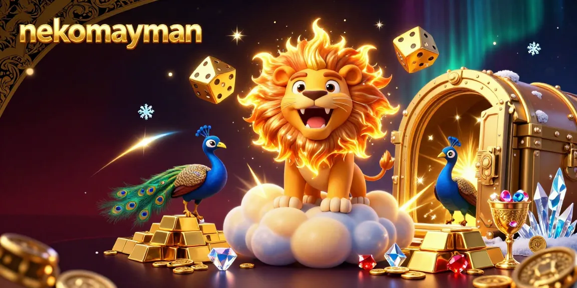 Experience exciting gameplay with nekomayman as a dynamic 3D cartoon illustration captures the thrill of jackpots and treasure.