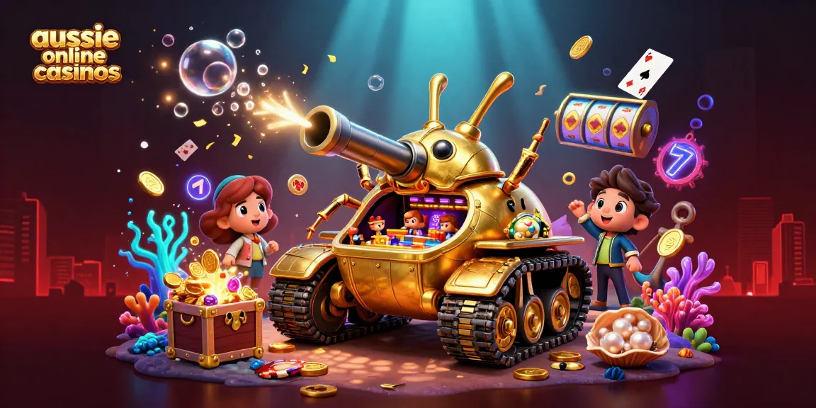 Aussie online casinos featuring a colorful, immersive 3D casino scene with dynamic elements and winning potential