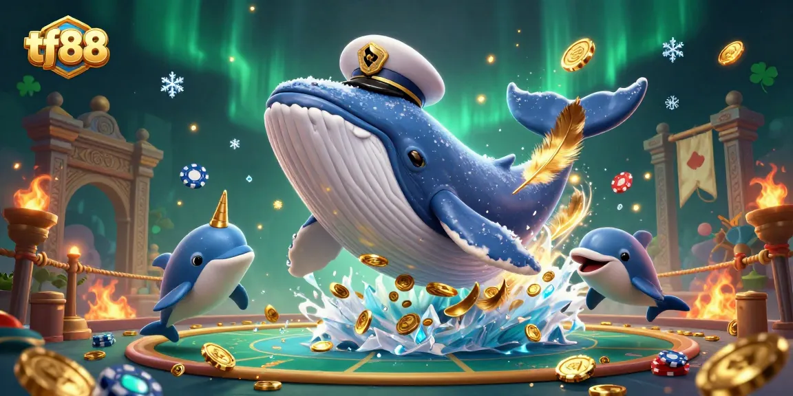 Experience thrilling betting with tf88 in this vibrant casino scene featuring playful marine characters.