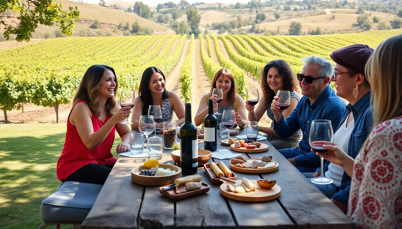 Enjoy winery tours clarksburg with visitors savoring wine and scenic vineyards in a bright outdoor setting.