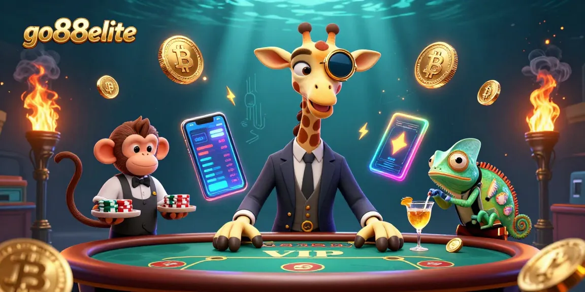 Experience thrilling games with go88elite at a vibrant casino atmosphere featuring animated characters.