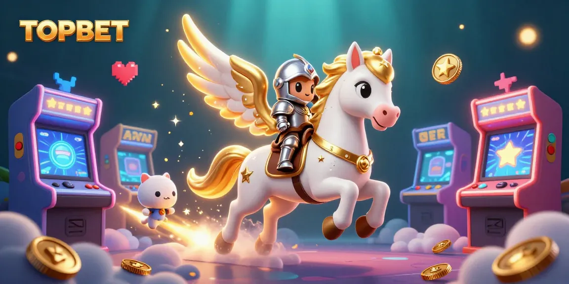 Experience top-notch gameplay at TOPBET with an enchanting 3D scene featuring a celestial horse and knight.