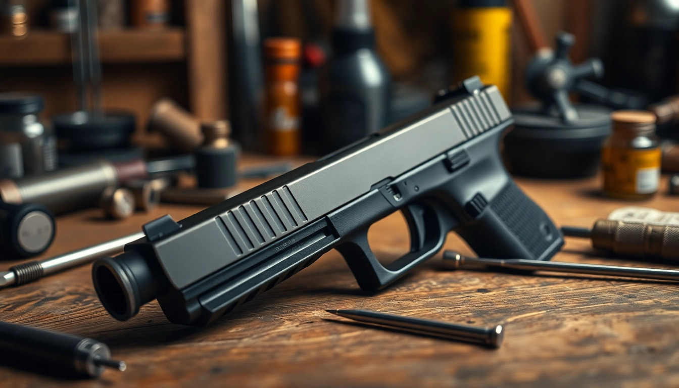 Enhance your Glock 43x slide with custom details in a workshop setting.
