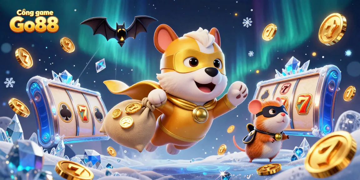 Cổng game Go88 offers thrilling experiences with vibrant slot elements and a superhero theme.