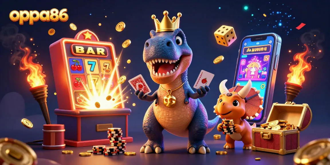 Experience the vibrant excitement of oppa86 with friendly casino-themed dinosaurs in action!