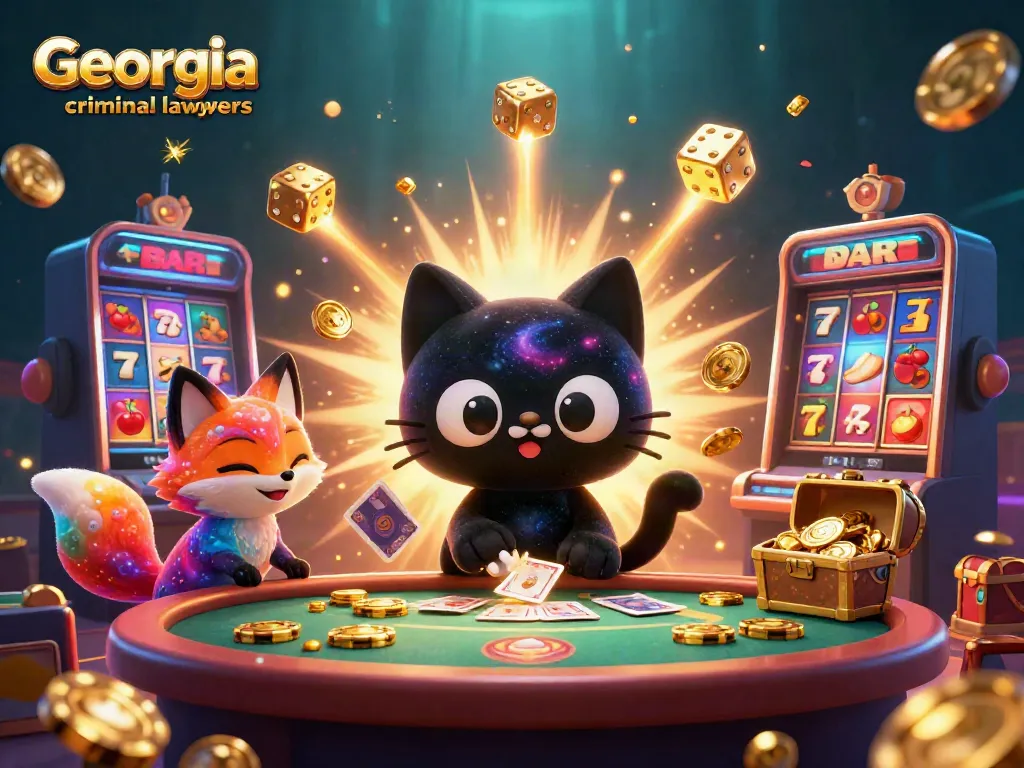 Georgia criminal lawyers attract attention with dynamic casino scene featuring vibrant characters and overflowing treasure.
