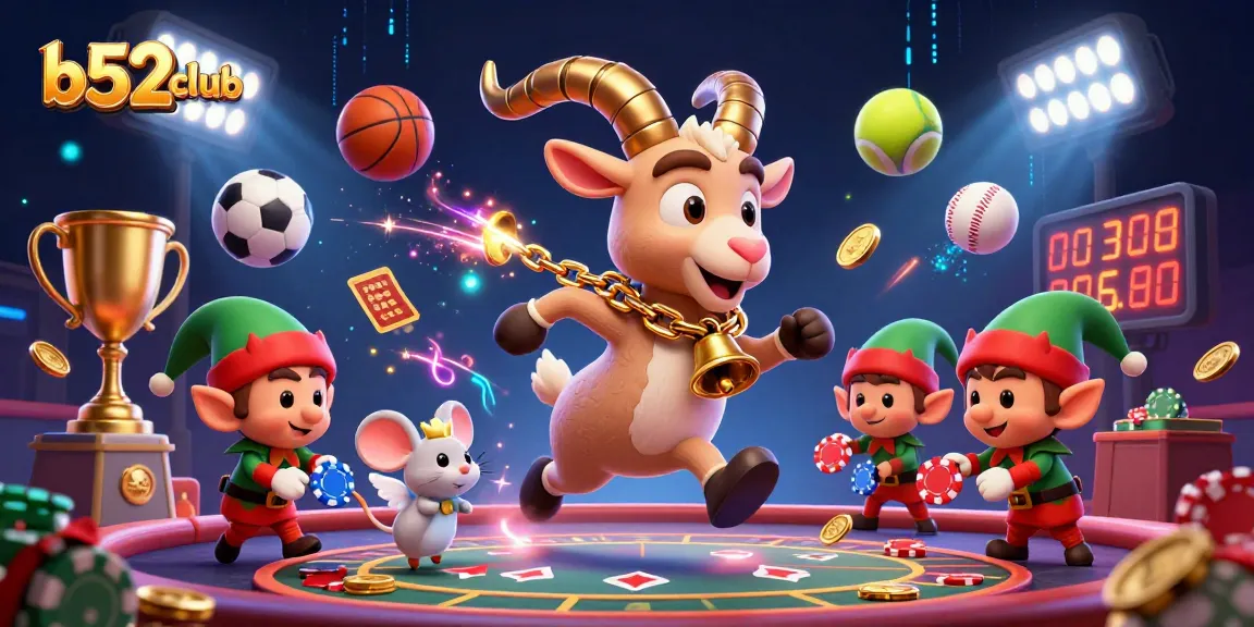 Experience the thrilling world of b52club with a dynamic 3D illustration of festive casino gameplay.