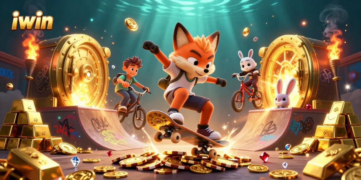 Experience iwin thrills with a vibrant scene of cartoon gambling characters, showcasing excitement and action.