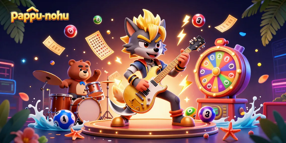 Pappu-nohu game scene featuring a wolf rock star and dancing animals in a vibrant casino