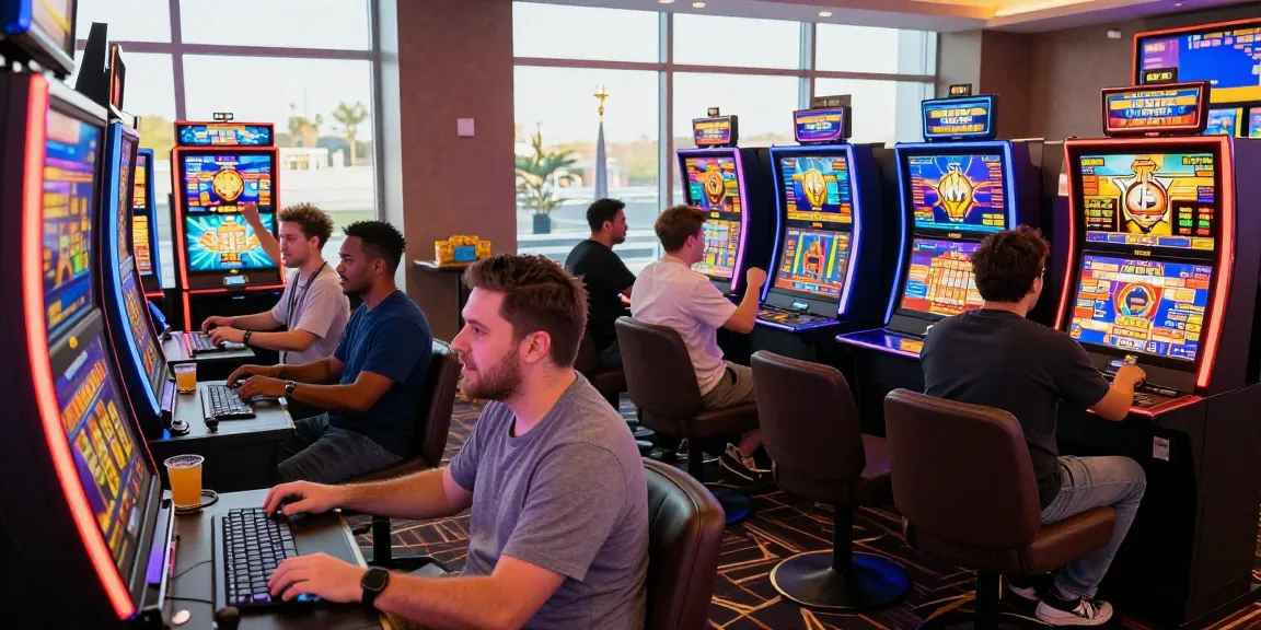 Exciting scene of players engaged with slot mpo machines in a vibrant casino atmosphere, showcasing dynamic graphics and a thrilling gaming experience.