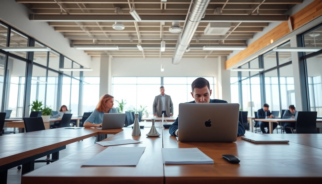Streamlining Contract Management. processes in a bright office with focused professionals.