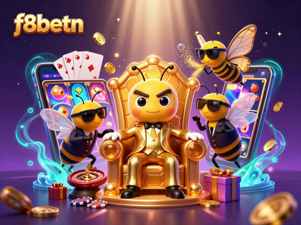 Experience f8betn's vibrant gaming world with a bumblebee boss and engaging casino elements.