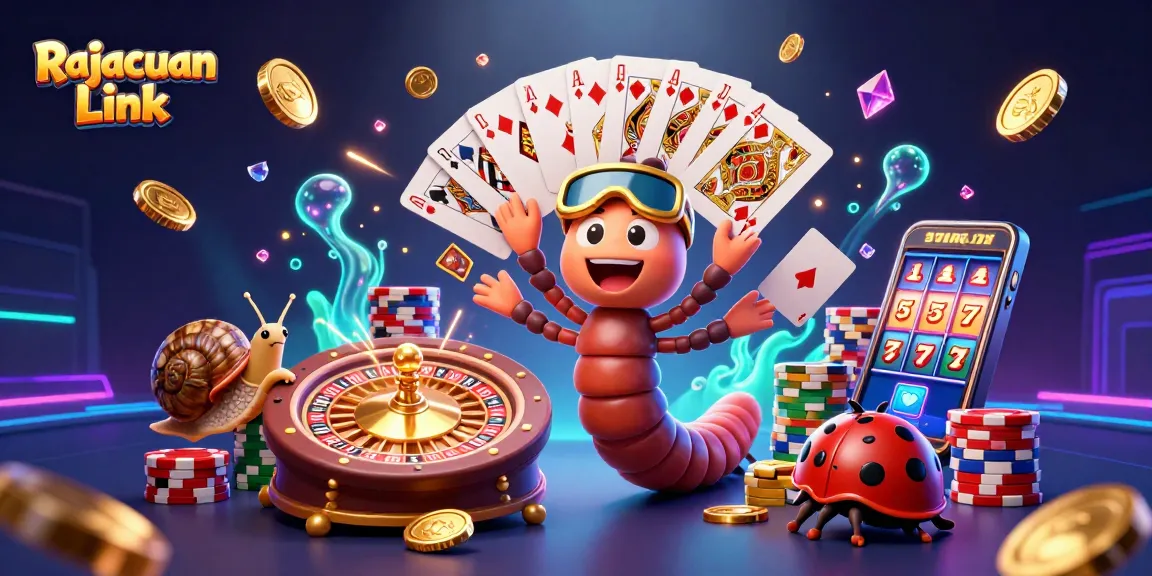 Mainkan Rajacuan Link dengan dealer kartun, cip emas, dan suasana kasino meriah.