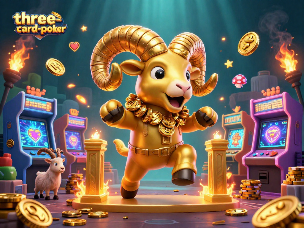 Experience the excitement of three-card-poker with a 3D cartoon illustration featuring vibrant casino elements.