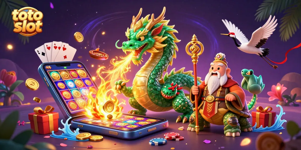 Engage in thrilling toto slot action with vibrant characters and game elements illustrated in a dynamic setting.