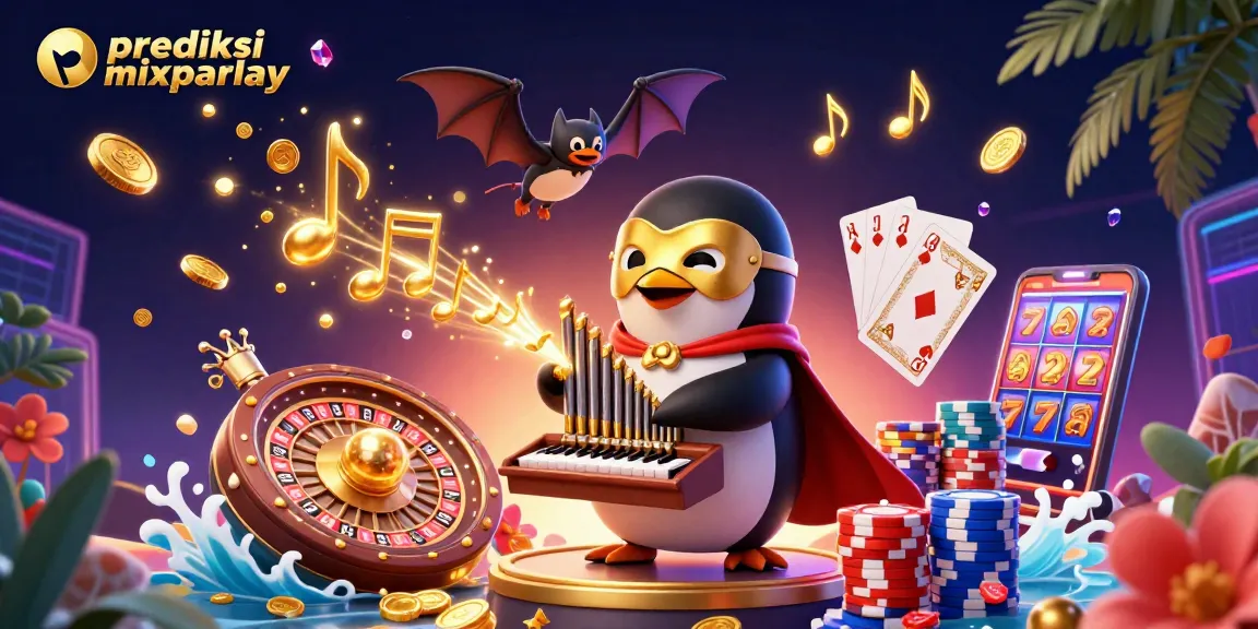 Engage in prediksi mixparlay action with a vibrant casino scene featuring a phantom penguin playing an organ.