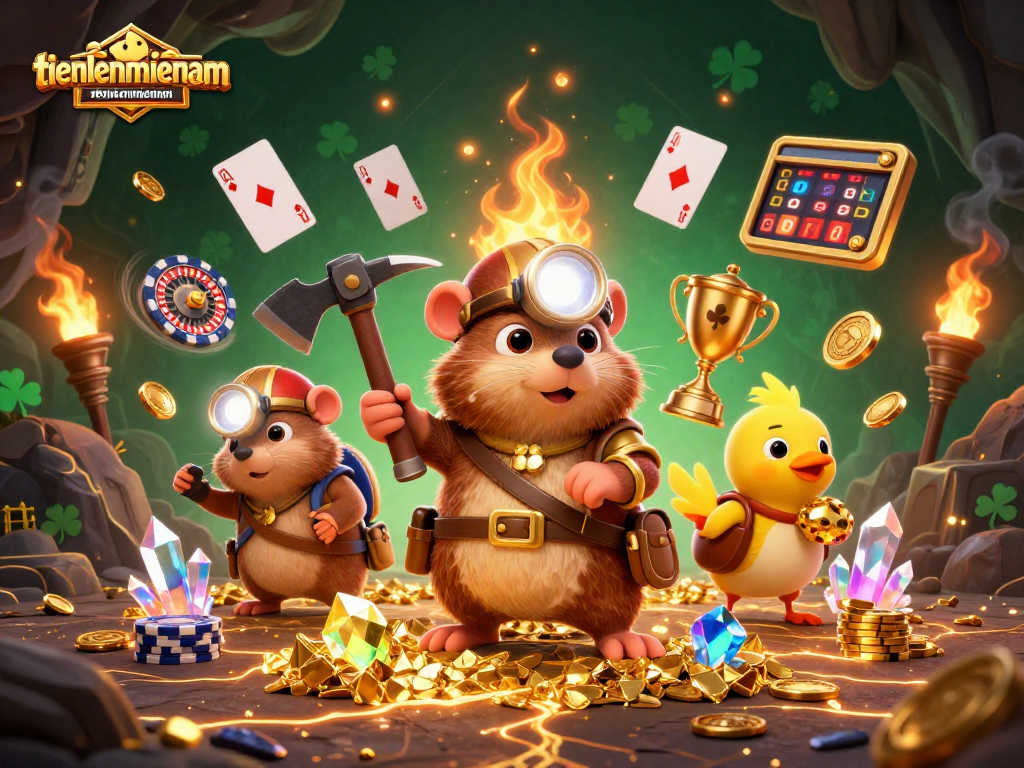 Engage in thrilling gameplay at tienlenmiennam featuring a treasure hunter mole and dynamic casino elements.