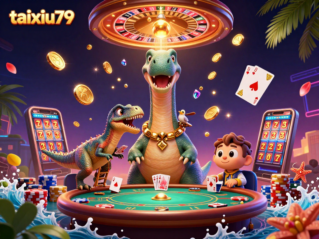 Experience the thrilling excitement of taixiu79 with a vibrant 3D casino scene featuring dynamic gameplay elements.