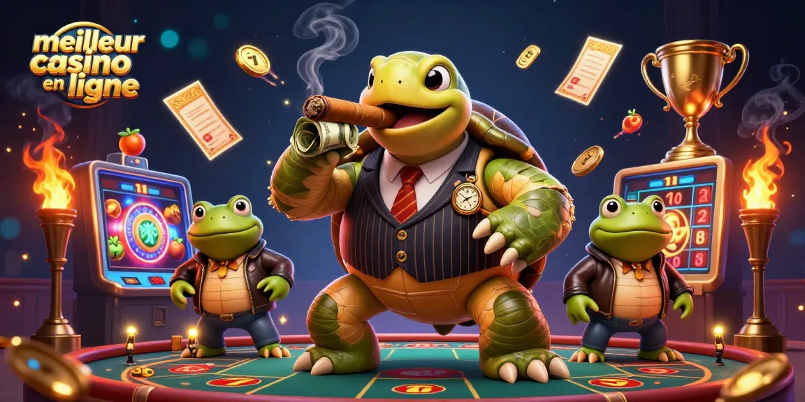 Une illustration 3D de casino en ligne avec une tortue massive, représentant le meilleur casino en ligne.