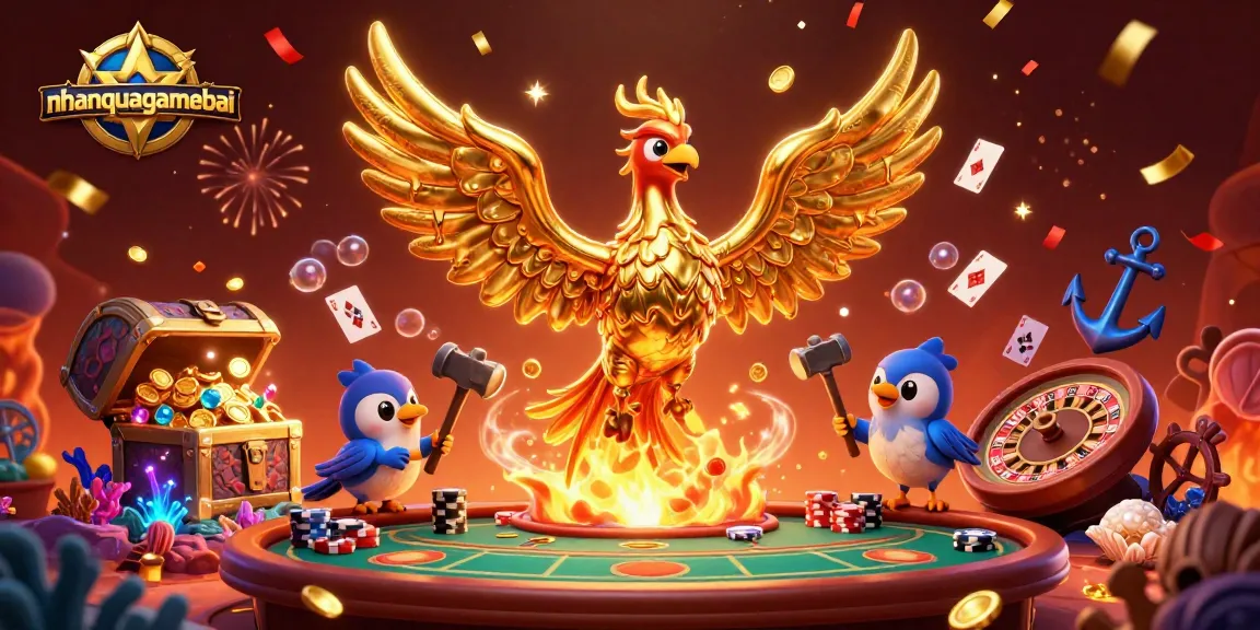 Experience the strategy of Callbreak with nhanquagamebai's dynamic 3D illustration featuring a golden phoenix.