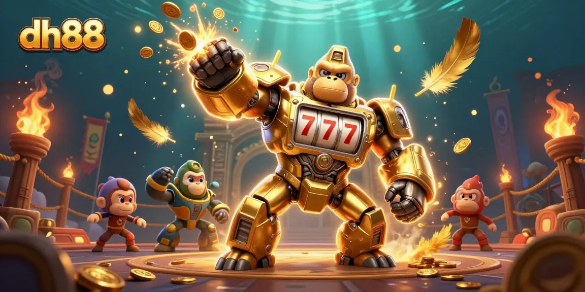 Experience thrilling wins at dh88 with a golden gorilla mech and casino elements in dynamic action.