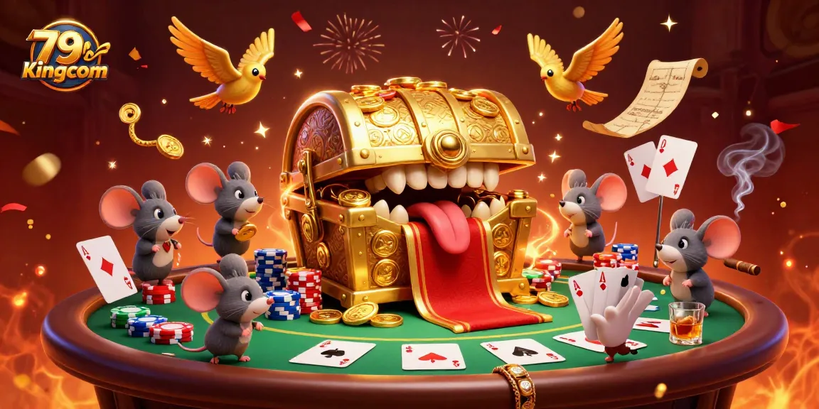 Engage with the vibrant scene of 79kingcom's treasure chest allure, rich poker elements, and festive atmosphere.