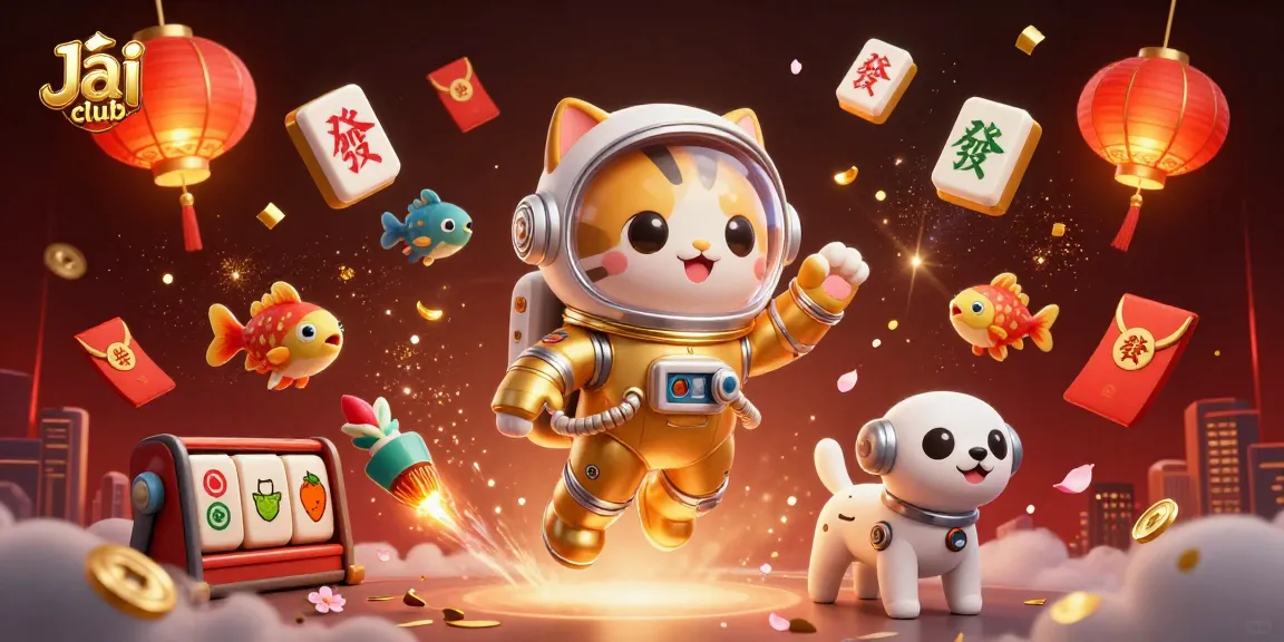 Jai club showcases vibrant casino excitement with a 3D astronaut cat and rich gaming elements.