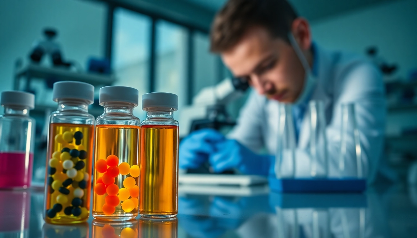 Scientist analyzing COA tested peptides in a professional lab environment.
