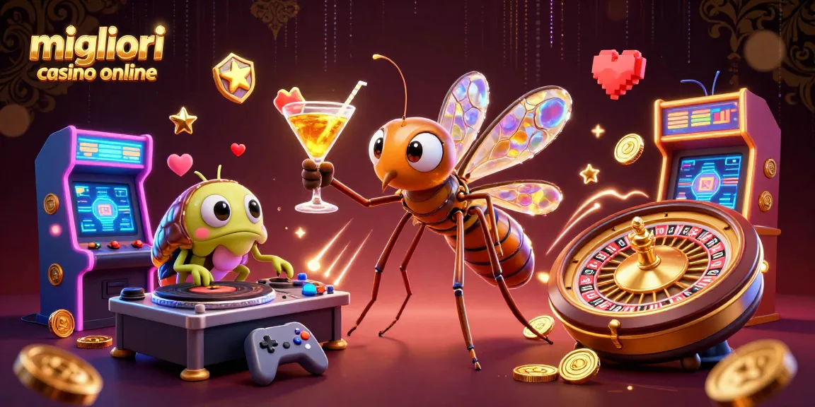 Scopri i migliori casino online con giochi spumeggianti e promozioni accattivanti in questa illustrazione vibrante.