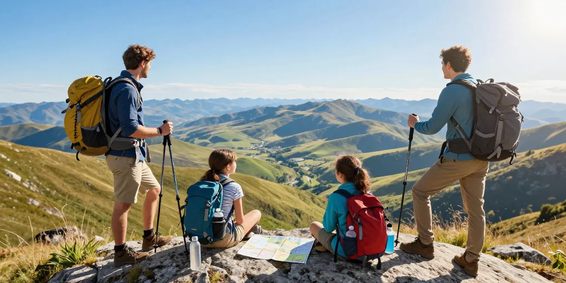 Family hiking at a scenic mountain view, showcasing mantra88 adventure spirit and outdoor activities.