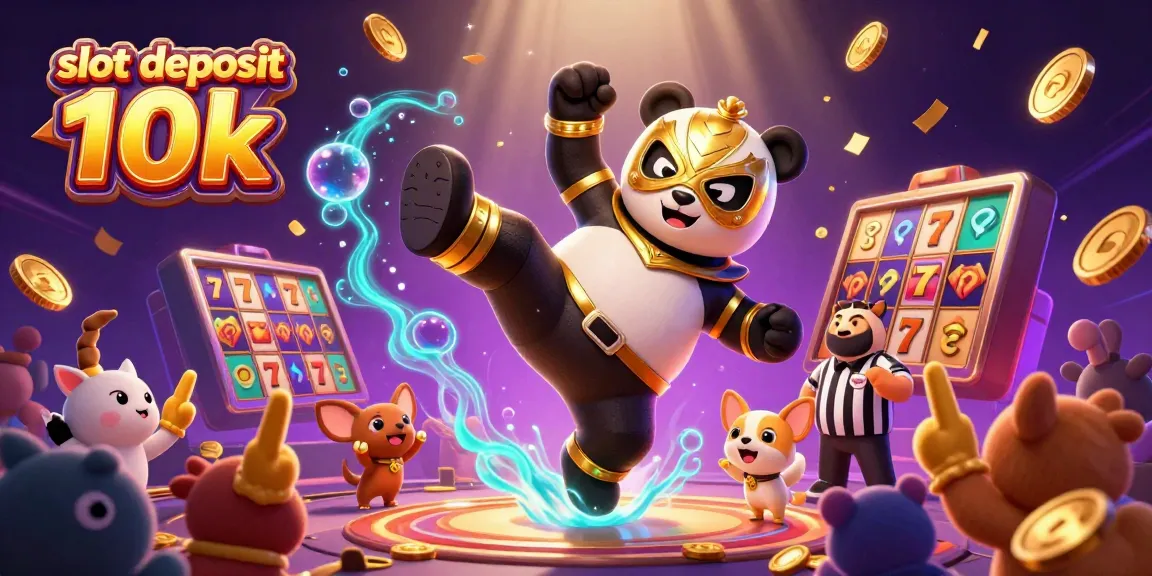 Engage in thrilling gameplay with slot deposit 10k featuring a jumping panda and lively animal crowd.