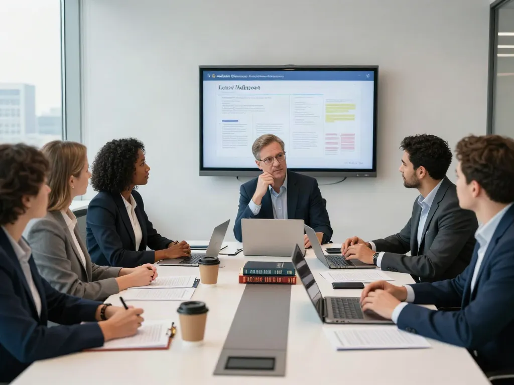 Lead Roedl legal team strategizing during a professional meeting in a modern office.