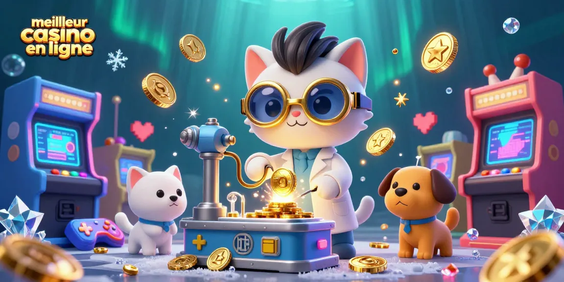 Gagnez avec le meilleur casino en ligne : illustration d'un chat scientifique fou et un chien assistant.