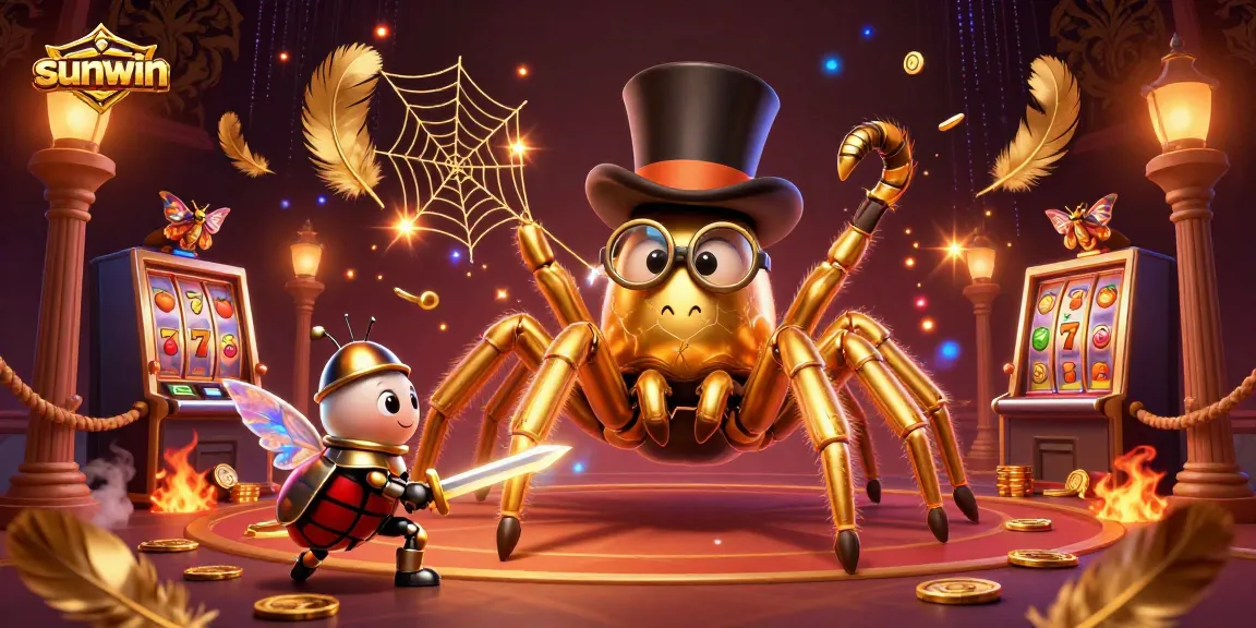 Engage with sunwin at an exciting casino scene featuring a golden tarantula and beetle knight.