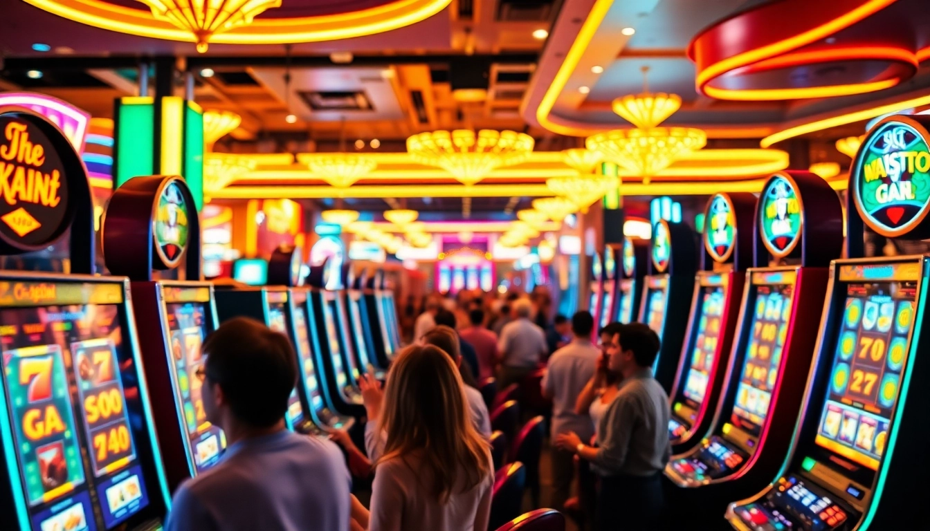 Engaged players enjoying the thrills of slot gambling at a vibrant casino environment.