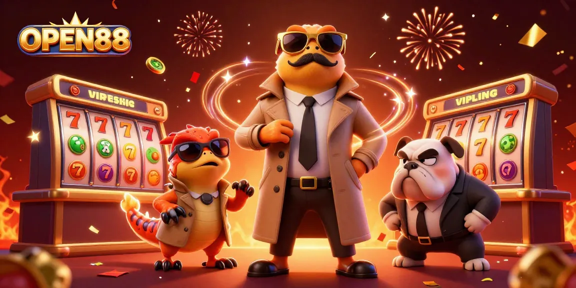 Experience thrilling gameplay at OPEN88 with engaging slots and animated casino scenes.