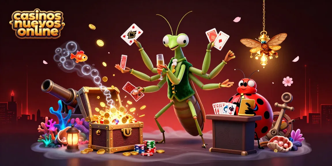 Ilustración de un casino online nuevo, con acciones emocionantes y colores vibrantes.