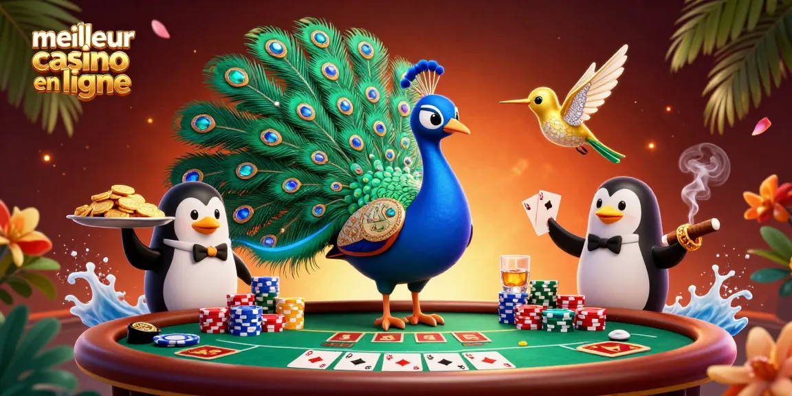 Gagnez au meilleur casino en ligne avec des jeux de poker et des jetons dorés en scène colorée.