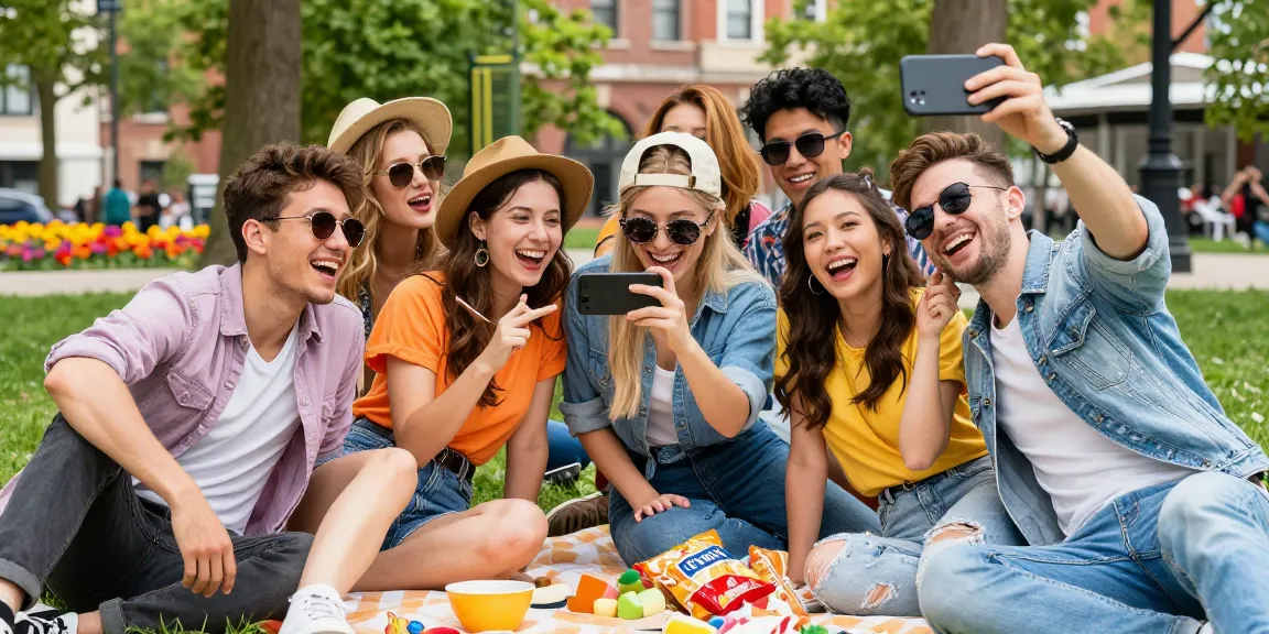 How old do I look? Friends playfully taking selfies outdoors with fun age filters.
