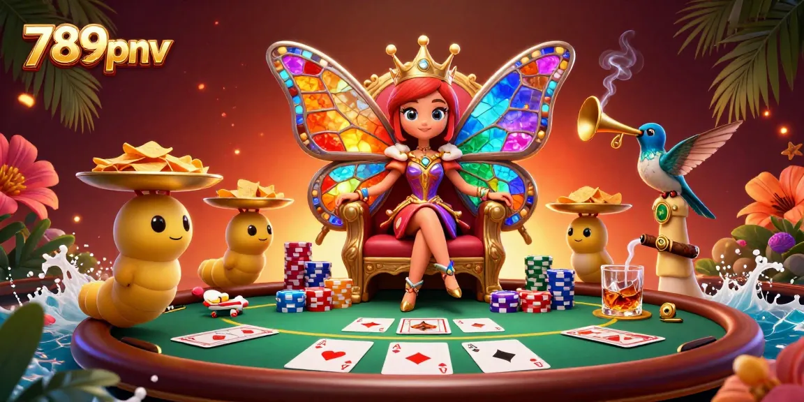 Experience thrilling poker action at 789pnv with a vibrant butterfly queen and dynamic casino elements.