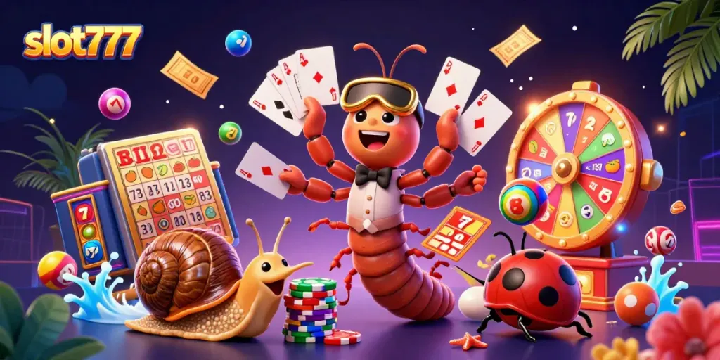 Memutar slot777 dengan dealer kartun unik dan simbol jackpot yang berkilau untuk kemenangan yang mengasyikkan.