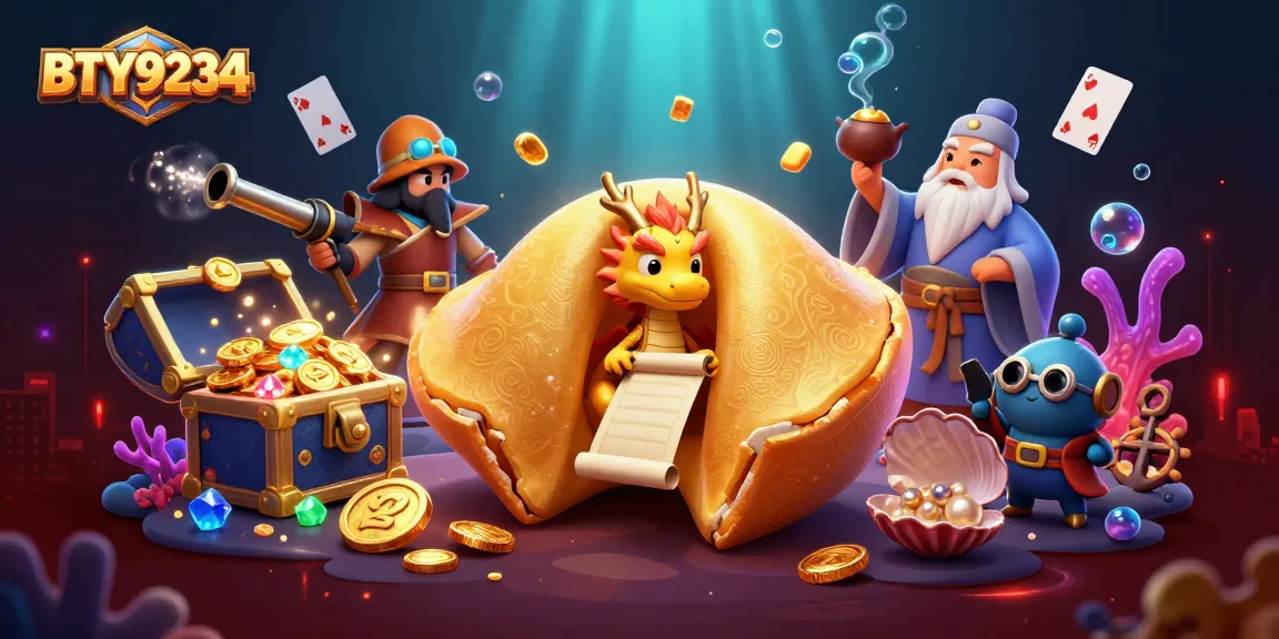 Engage with BTY9234's thrilling casino adventure, featuring enchanting characters amidst floating cards and treasures.