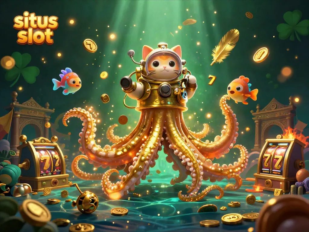 Gambarkan situs slot dengan karakter 3D menarik di gelombang harta karun yang bersinar.