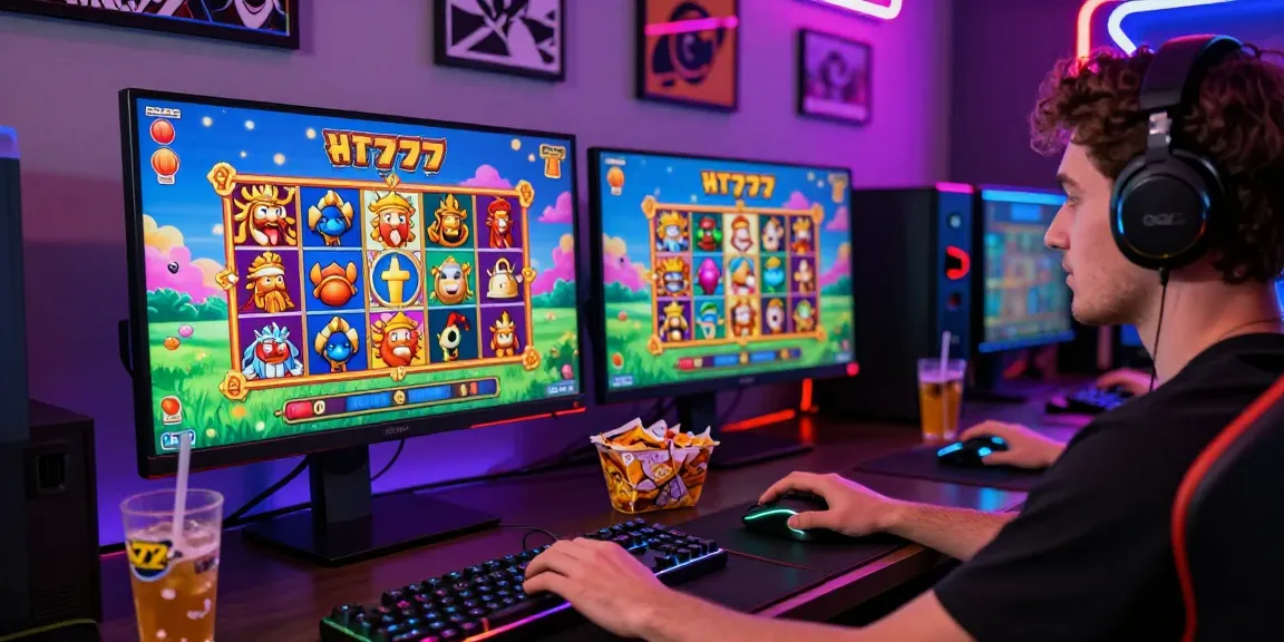 Exciting gaming setup featuring slot777 game on high-resolution monitor with colorful visuals and gaming peripherals.