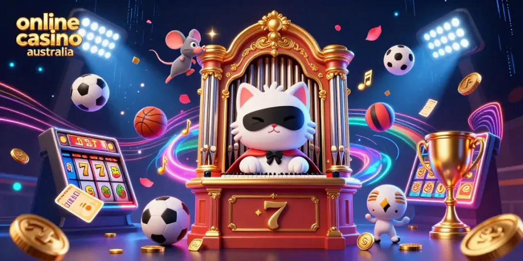 Engage in an exciting online casino australia adventure with a vibrant 3D casino scene featuring vibrant characters and dynamic elements.
