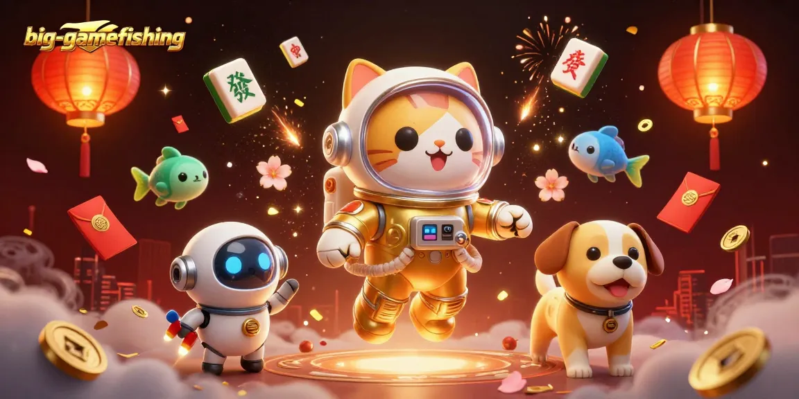 Engage in big-gamefishing with a colorful cosmic casino scene featuring a golden astronaut cat.